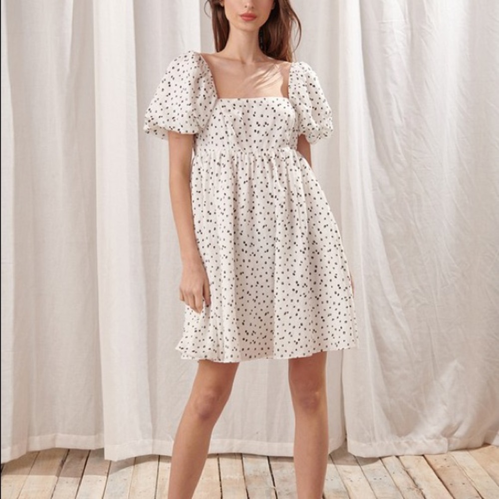 White with black floral detail dress